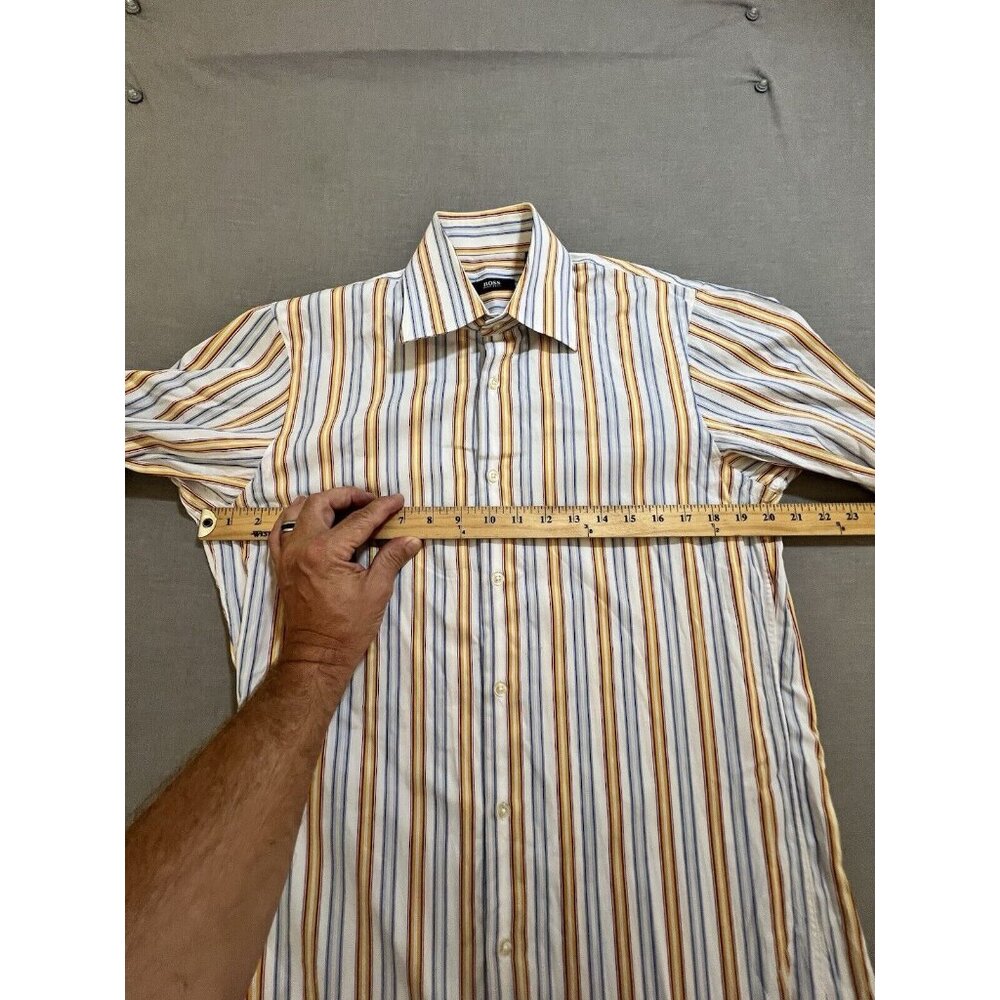 Hugo Boss Shirt Mens 38 15 Multicolor Striped Button Up Long Sleeve Regular Fit - Picture 6 of 9
